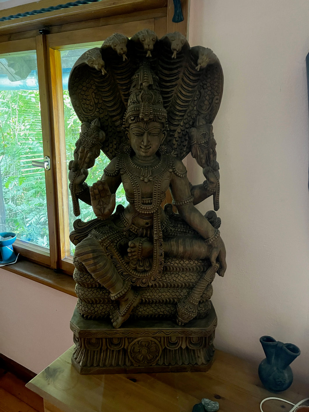 Wunderschönes Unikat! Geschnitzte Holz Figur Vishnu auf Garuda